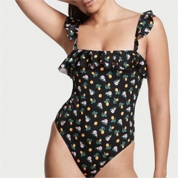 Victoria's Secret Other - Victoria’s Secret • Lemon Floral Ruffle One-Piece Swimsuit • XL • NWT